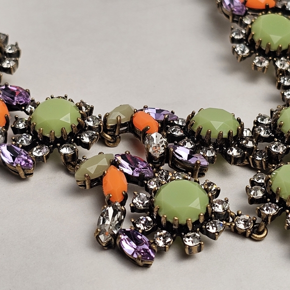 [J. CREW] Peas & Carrots Green & Orange Crystal Bib Statement Necklace - Picture 9 of 16